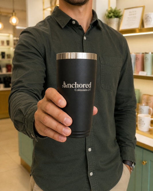Anchored 20oz Travel Mug – Colossians 2:7