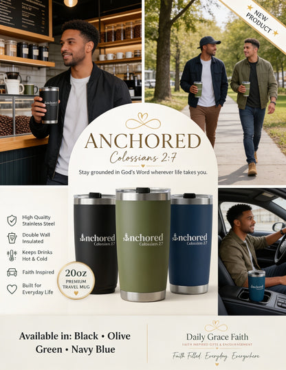 Anchored 20oz Travel Mug – Colossians 2:7