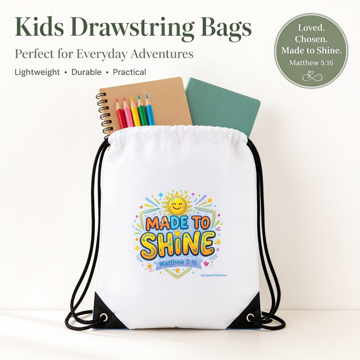 Made to Shine Kids Drawstring Bag | Matthew 5:16