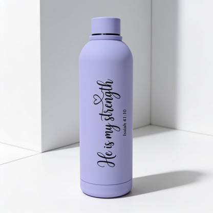 He Is My Strength 750ml Stainless Steel Water Bottle | Isaiah 41:10