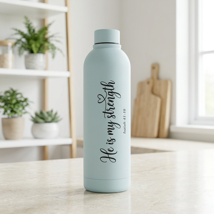 He Is My Strength 750ml Stainless Steel Water Bottle | Isaiah 41:10