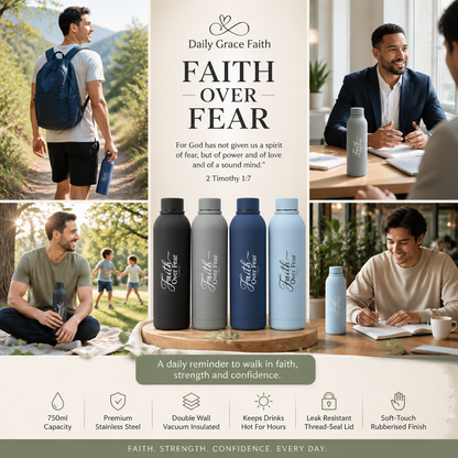 Faith Over Fear 750ml Stainless Steel Water Bottle | 2 Timothy 1:7